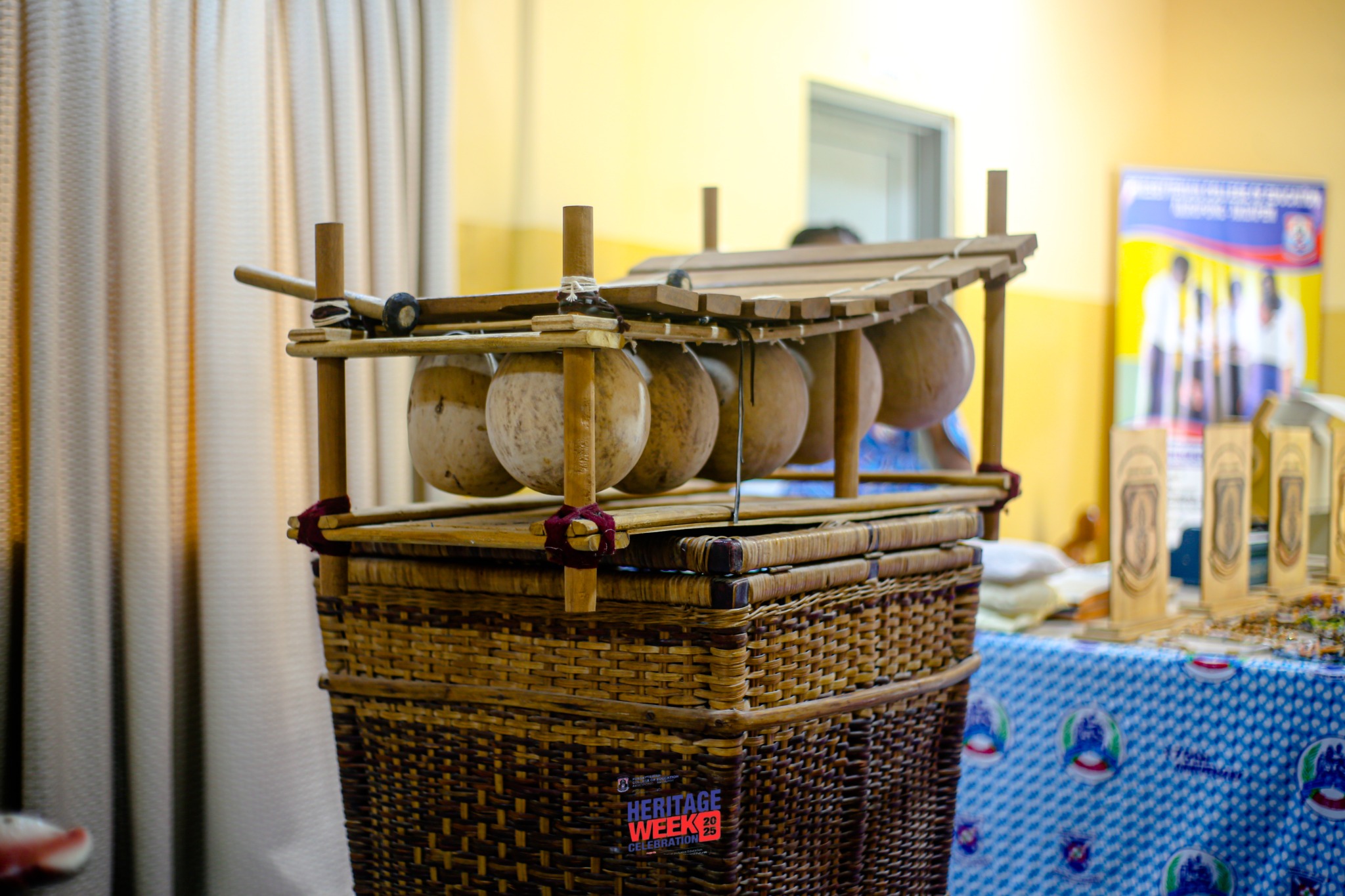 Traditional basketry and musical instrument display